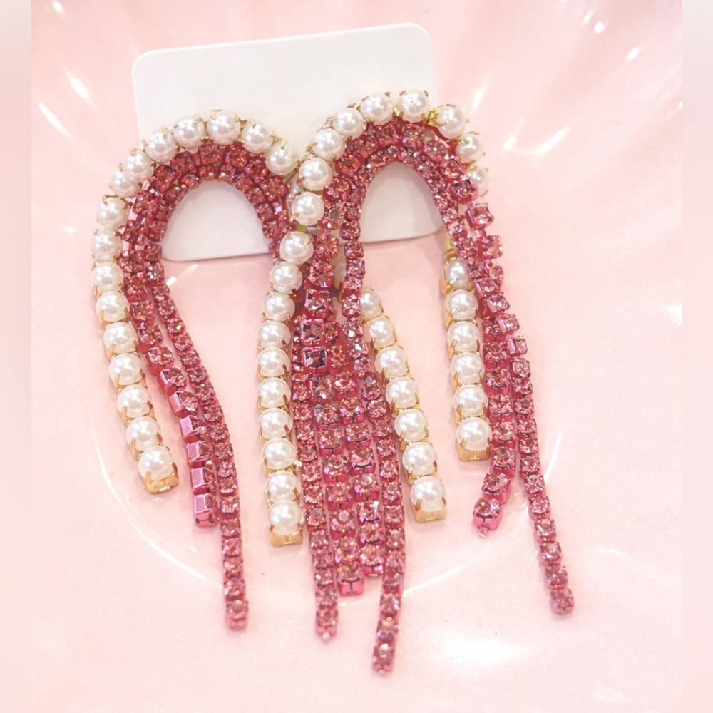 Pink and Pearl Dangle Earrings